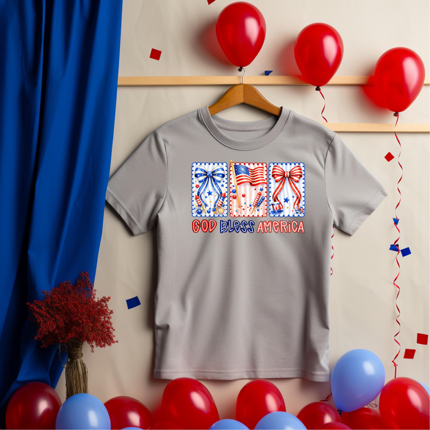 God Bless America Bow & Flag Tee USA 250