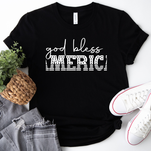 God Bless America T-Shirt - Patriotic Stars & Stripes Tee Black Shirt