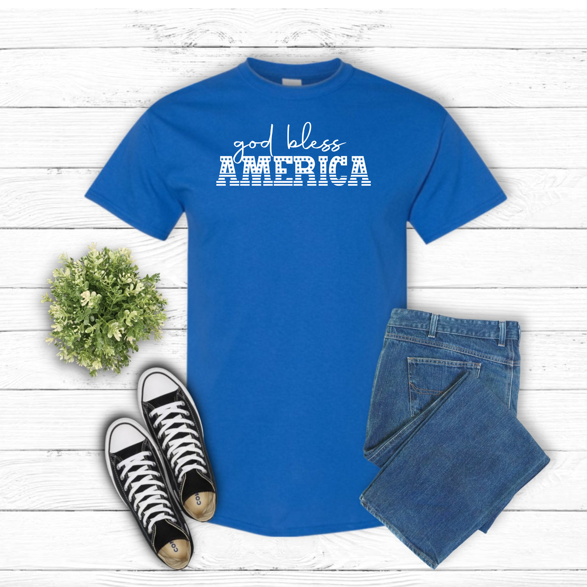 God Bless America T-Shirt - Patriotic Stars & Stripes Tee Blue Shirt
