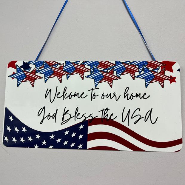 Welcome to our home-God Bless the USA Door Hanger