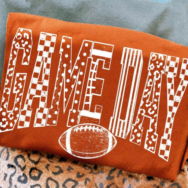 Game Day – White Pattern Design--in the personalization field put color and size of shirt