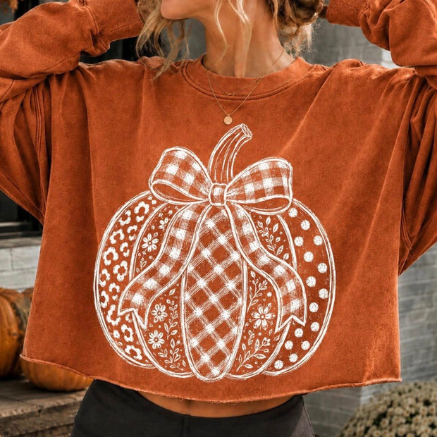 Patterned Pumpkin with Bow--In the personalization field put color and size of shirt
