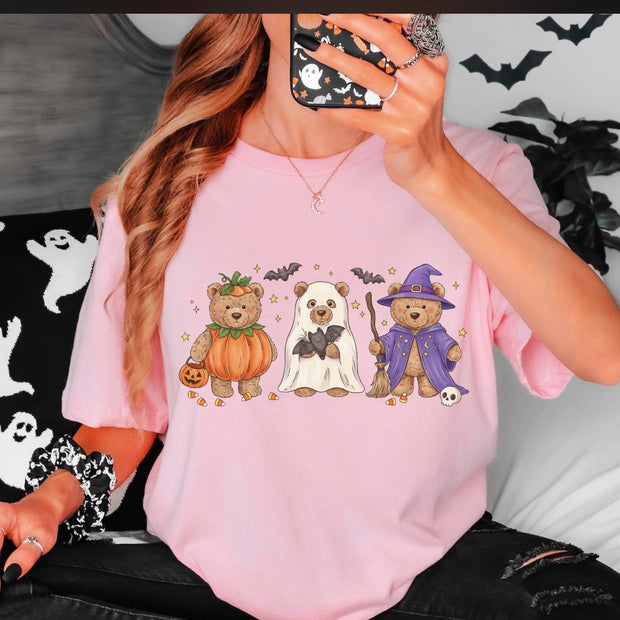 Halloween Teddy Bear Trio--in the personalization field put color and size of shirt