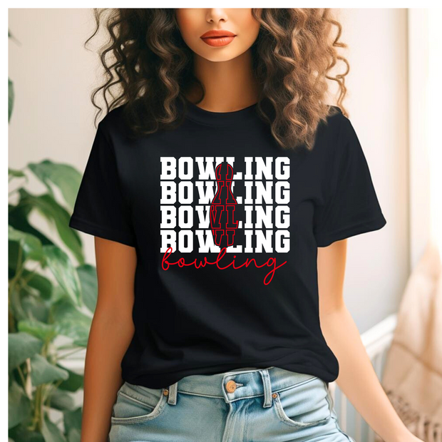 Bowling Pin Design-Red and white design on black