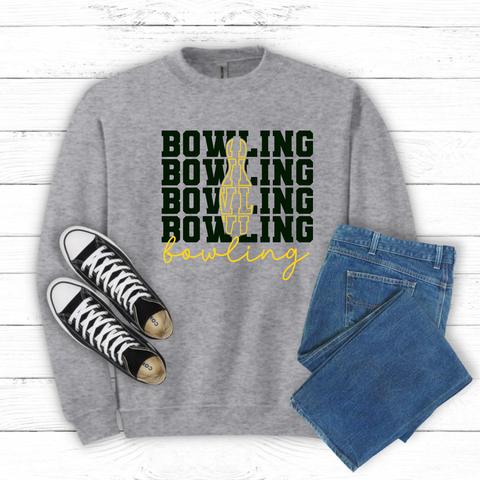 Bowling Pin Design-Black and Yellow Design on Grey Shirt
